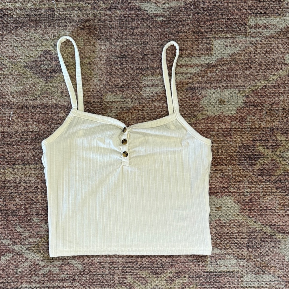 Topshop Cream Ribbed Camisole with Buttons